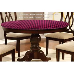 Stylista Maroon & Black Checked Printed Waterproof Elastic Round 4 Seater Table Cover image 4