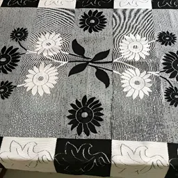 BIGGER FISH Black & White Floral Printed Rectangle Cotton 4-Seater Table Cover image 2