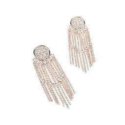ODETTE Gold-Plated Crystal Studded Contemporary Drop Earrings image 2