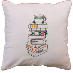 BandBox White & Green Embroidered Square Cushion Cover image 2