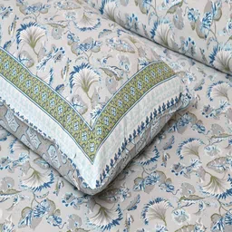 UNIQCHOICE Blue & White Printed Cotton 180 TC King Bedsheet with 2 Pillow Covers image 2