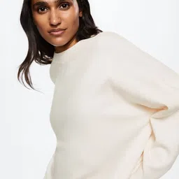 MANGO Women Off White Solid Pullover image 2