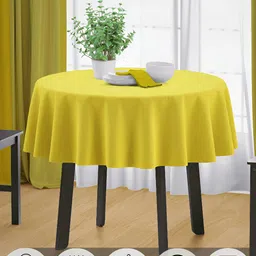 HOME COLORS.IN Yellow Cotton Round 2-Seater Table Cover image 3