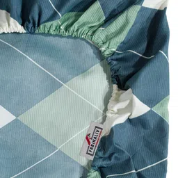 FABINALIV Green & Blue Geometric 300 TC Fitted King Bedsheet With 2 Pillow Covers image 4