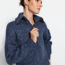Trendyol Turtle Neck Ribbed Half Zipper Pullover image 4