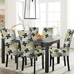 Lazi Olive Green White 4 Pieces Floral Printed Stretchable Chair Covers-image-83