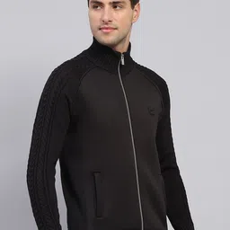 Monte Carlo Men Cable Knit Mock Neck Front-Open Sweater image 4