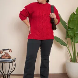 CURVY STREET Plus Size Cable Knit Self Design Acrylic Pullover image 5