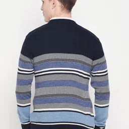Duke Men Blue & Black Striped Striped Pullover image 5