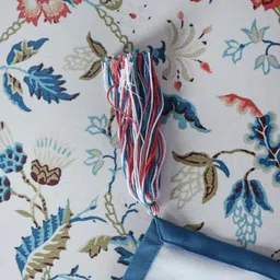 ZEBA Blue & White Floral Printed Rectangle Shaped Table Cover image 3