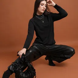 Tokyo Talkies Black Mock Collar Acrylic Pullover image 5