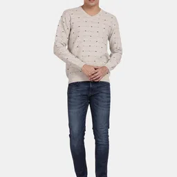 t-base Geometric Printed V-Neck Woollen Pullover Sweater image 5