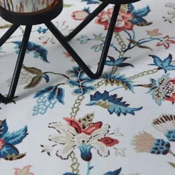 ZEBA Blue & White Floral Printed Rectangle Shaped Table Cover image 2