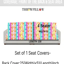 THROWPILLOW Peach & Green Printed 4 Seater Sofa Cover image 4