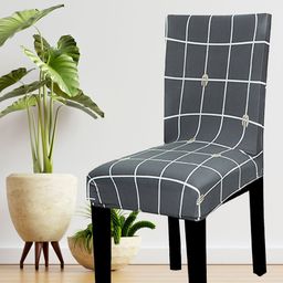 HOUSE OF QUIRK Set of 4 Grey & White Checked Chair Cover Set-picture-46