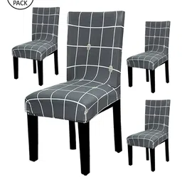HOUSE OF QUIRK Set of 4 Grey & White Checked Chair Cover Set image 2