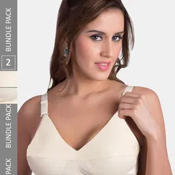 Rajnie Pack Of 2 Cut & Sew Non Padded Full Coverage Cotton All Day Comfort Minimizer Bras-image-16