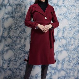 Athena Maroon Notched Lapel Collar Woollen Single Breasted Trench Coat-picture-37
