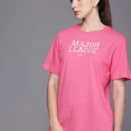 HRX by Hrithik Roshan Lifestyle Typography Printed Oversized Pure Cotton T-shirt image 3