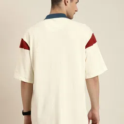 HERE&NOW Men Typography Printed Polo Collar Pure Cotton Oversized T-shirt image 4
