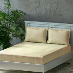 Trance Home Linen Beige 300 TC Pure Cotton Fitted King Bedsheet With 2 Pillow Covers-picture-38
