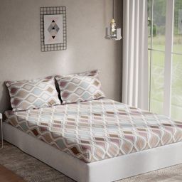 DDecor Brown & White Printed 144 TC King Bedsheet With 2 Pillow Covers-picture-3