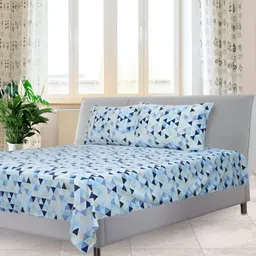 Signature Blue & Grey Printed Microfiber 140 TC King Bedsheet with 2 Pillow Covers-image-85