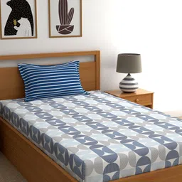 Home Ecstasy 140 TC 110 GSM Printed Flat Cotton Single Bedsheet With Pillow Cover-picture-25