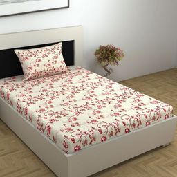 Divine Casa Florate Beige Floral Cotton 144 TC Single Bedsheet Set 90 cm x 2.23 m-picture-49