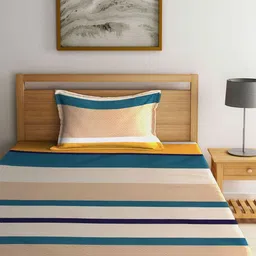 Innovative Edge Yellow 160 TC Single Bedsheet with 1 Pillow Covers-picture-40