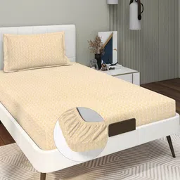 RD TREND Beige 210 TC Single Bedsheet with 1 Pillow Covers-image-55