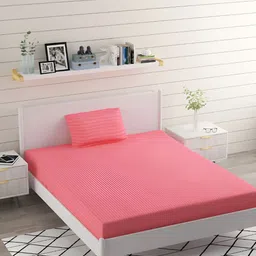 Bromwick Pink Striped Cotton 210 TC Single Bedsheet with 1 Pillow Covers 110 GSM-image-39