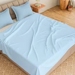 CURIOUS LIFESTYLE Blue Cotton 300 TC Single Bedsheet with 1 Pillow Cover-image-64