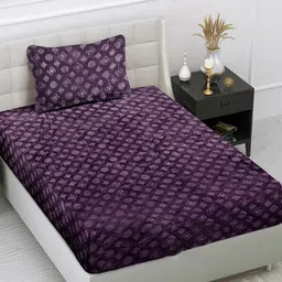 FABINALIV Purple Geometric 300 TC Woollen Embossed Single Bedsheet with Pillow Cover-picture-36