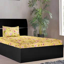 Stylista Yellow Floral Cotton 400 TC Single Fitted Bedsheet with Pillow Cover-image-18