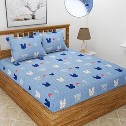 MORADO Blue & Red Graphic 210 TC  Queen Fitted Bedsheet with 2 Pillow Covers-picture-40