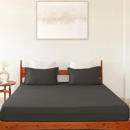 HOMEMONDE 300 TC Cotton Satin Striped Fitted Queen Bedsheet with 2 Pillow Covers-picture-18