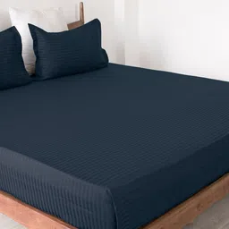 HOMEMONDE Blue Striped 300 TC Queen Bedsheet with 2 Pillow Covers-image-70