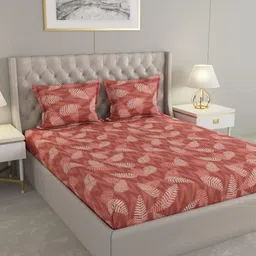 Raymond Home Red Floral Pure Cotton 104 TC Queen Bedsheet with 2 Pillow Covers-image-39