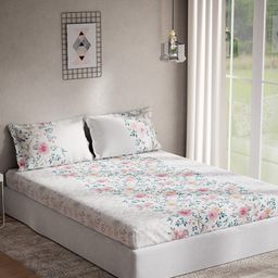 DDecor Pink & White Floral Cotton 144 TC Queen Bedsheet With 2 Pillow Covers-picture-13