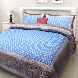 Texstylers Blue Floral Cotton 144 TC Queen Bedsheet with 2 Pillow Covers-image-26