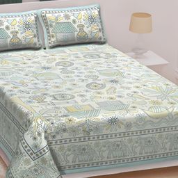Texstylers Green Floral Printed Cotton 210 TC Queen Bedsheet With 2 Pillow Covers-picture-13