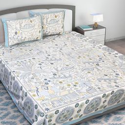 Texstylers Green & White Floral Printed Cotton 210 TC Queen Bedsheet With 2 Pillow Covers-picture-6