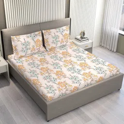 Layers Brown & Blue Floral 120 TC Pure Cotton King Bedsheet Set-2.74 m x 2.74 m-picture-33