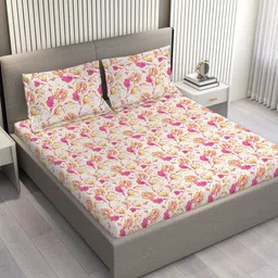 Layers Lumina Floret Beige & Pink Floral Cotton 144TC Double King Bedsheet Set-2.74mx2.74m-picture-38
