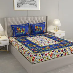Wayne Martin Blue and White Floral 330 TC King Bedsheet with 2 Pillow Covers-image-8