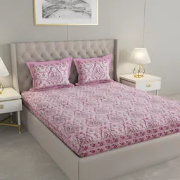 Wayne Martin Pink and White Floral 330 TC King Bedsheet with 2 Pillow Covers-picture-15