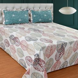 MORADO White & Grey Floral Printed 210 TC King Bedsheet With 2 Pillow Covers-picture-26