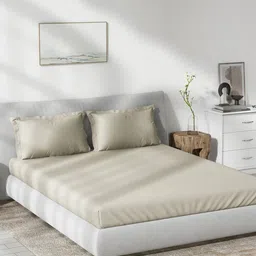 DDecor Live Beautiful Beige Cotton 180 TC King Bedsheet with 2 Pillow Covers image 1