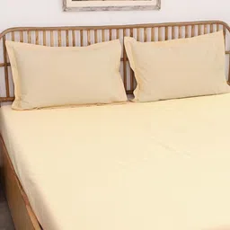House This Beige Cotton 600 TC King Bedsheet with 2 Pillow Covers-picture-13